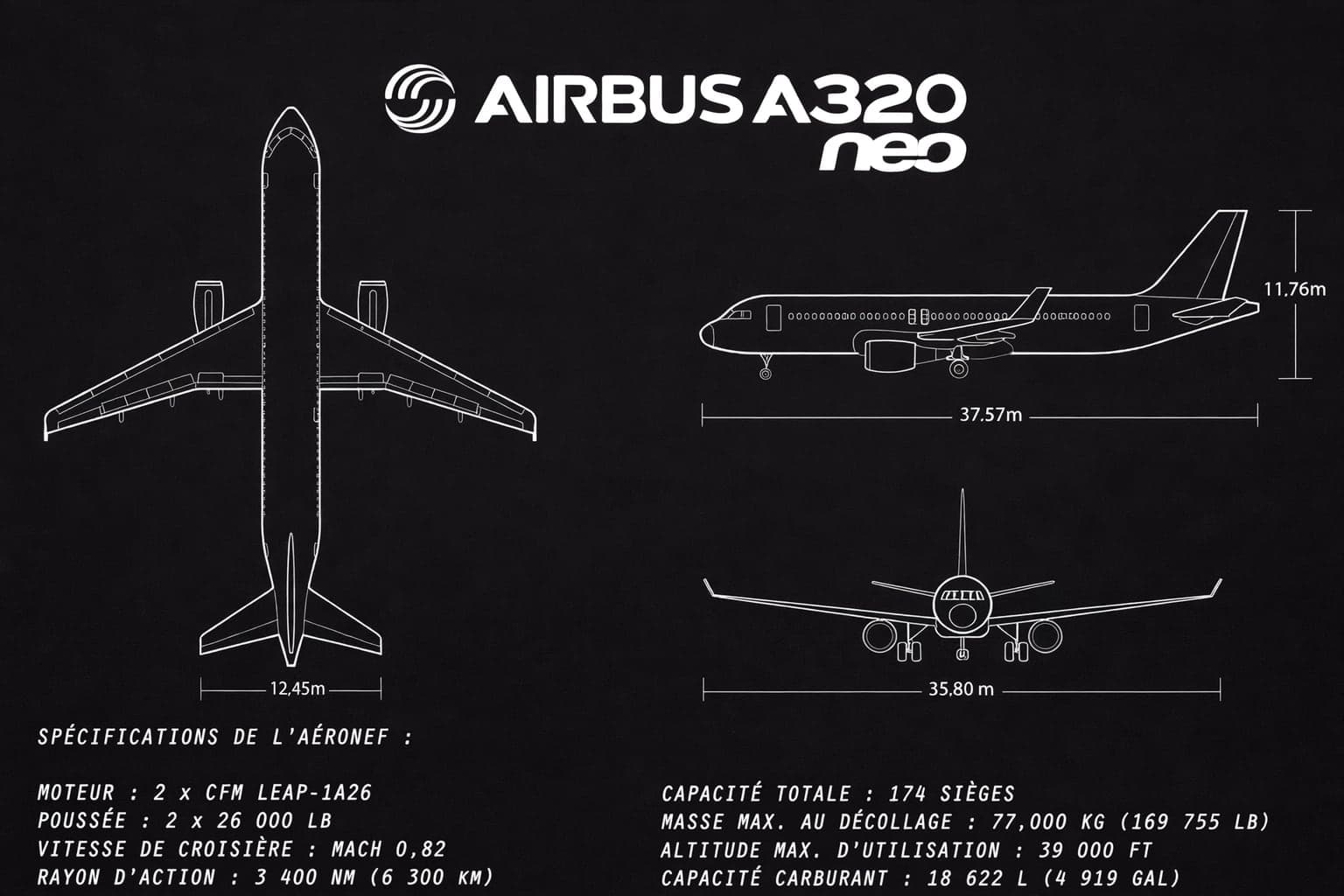 Ficha técnica de un avión en francés