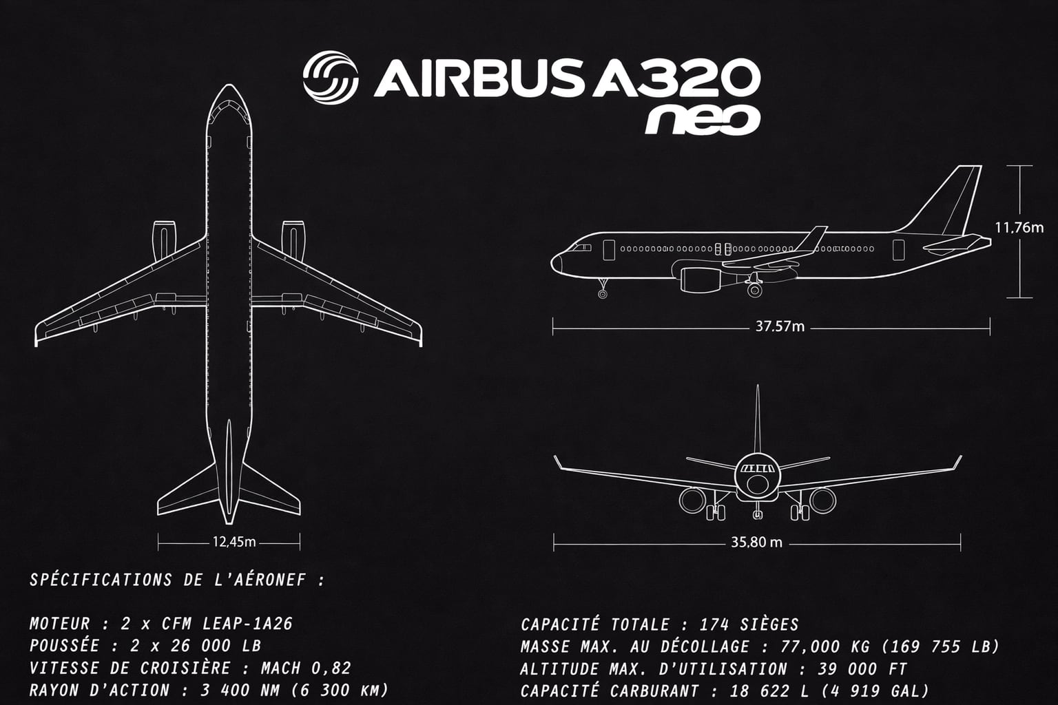 The same spec sheet translated into French, with French labels and, in most values, spaces as thousands separators